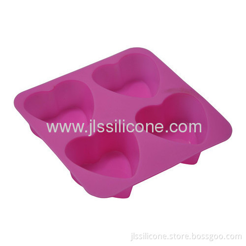 Pink Sweet Heart Shape Silicone Cake Mould Wiht 4 Cavities